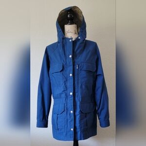 Vintage Mens REI Fisherman Long Hooded Jacket Blue Gorp Outdoor Hiking Medium